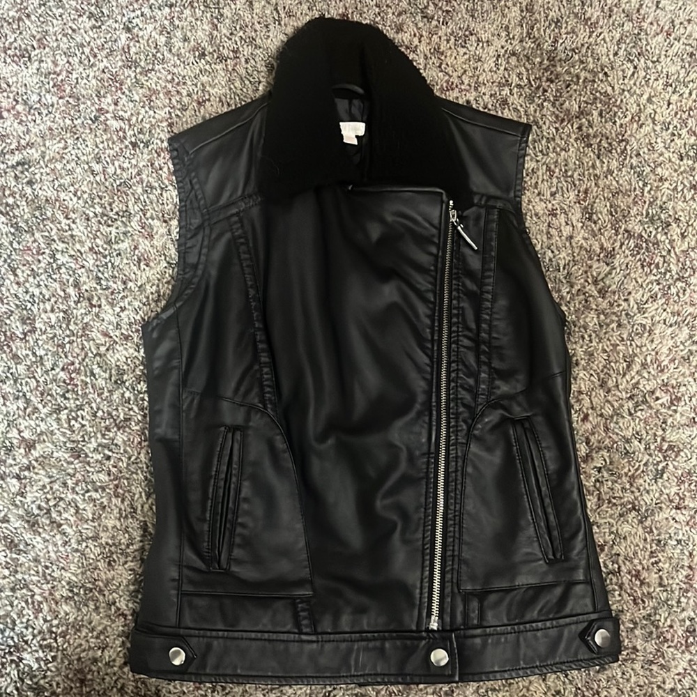Faux Leather Vest with Fleece Trim